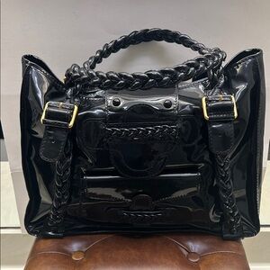 Authentic Valentino Garavani Black Patent Leather Histoire Tote Bag